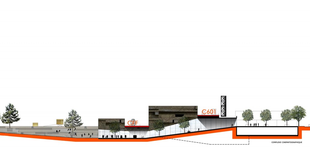 coupe complexe cinématographique, projet urbain à Moudon